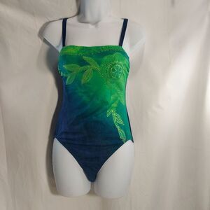 Roxanne Scoopneck Tank One-Piece Royal and Turquoise Bathing Suit Size 36B
